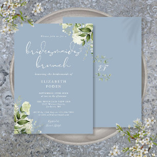 Invitation Verdure Floral Dusty Blue Bridesmaids Brunch