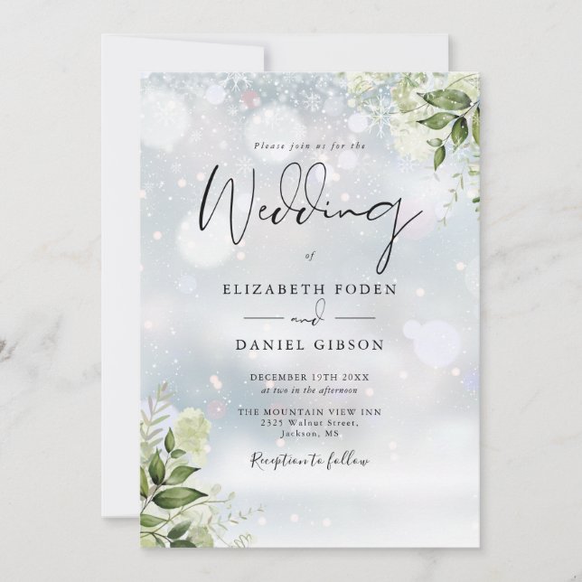 Invitation Verdure Floral Élégant Monogramme Mariage d'hiver (Devant)