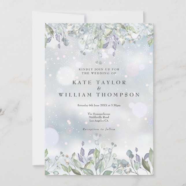Invitation Verdure Floral Sage Lilac Mariage d'hiver (Devant)