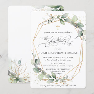 Invitation Verdure Foliage feuillus Christening Géométrique