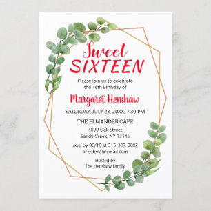 Invitation Verdure géométrique Eucalyptus Moderne Sweet 16