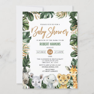 Invitation Verdure Gold Jungle Animaux Safari Baby shower Dan