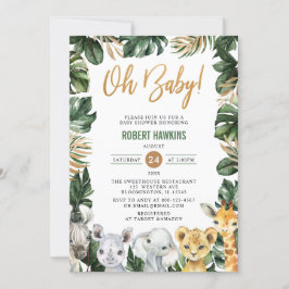 Invitation Verdure Gold Jungle Animaux Safari Oh Baby shower