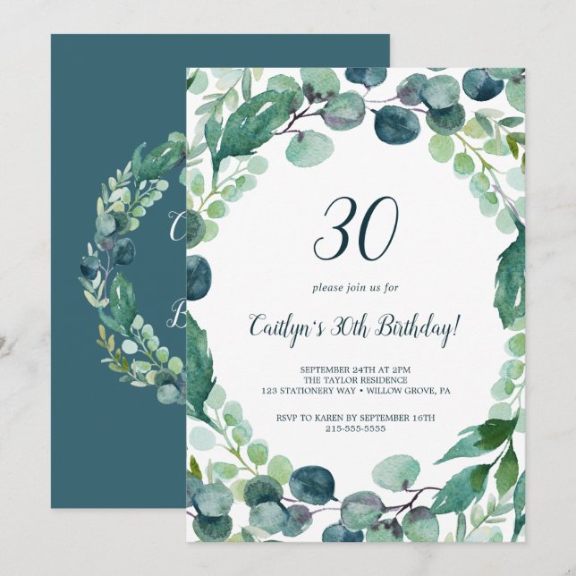 Invitation Verdure luxuriante et Eucalyptus 30e anniversaire (Devant / Derrière)