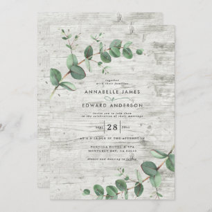 Invitation Verdure mariage Eucalyptus bois botanique blanc