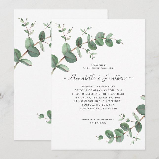 Invitation Verdure mariage Eucalyptus botanique moderne (Devant / Derrière)