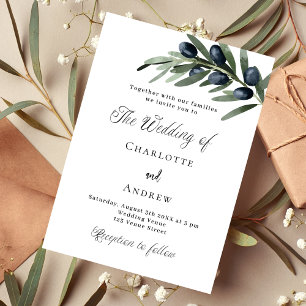 Invitation Verdure mariage olivier feuilles écriture simple
