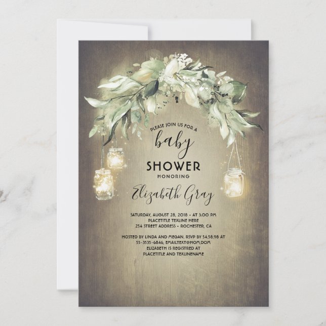 Invitation Verdure Mason Jar illumine le Baby shower rustique (Devant)