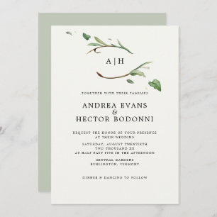 Invitation Verdure minimale Élégante Monogramme Mariage