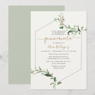 Invitation Verdure minimale et élégante Floral Quinceañera