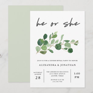 Invitation Verdure minimaliste  Gender Revevela Party
