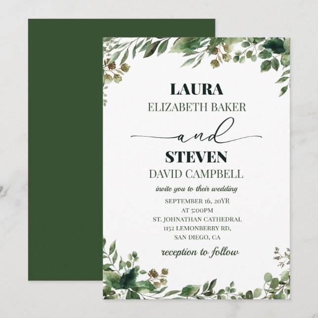Invitation Verdure minimaliste Mariage élégant (Devant / Derrière)