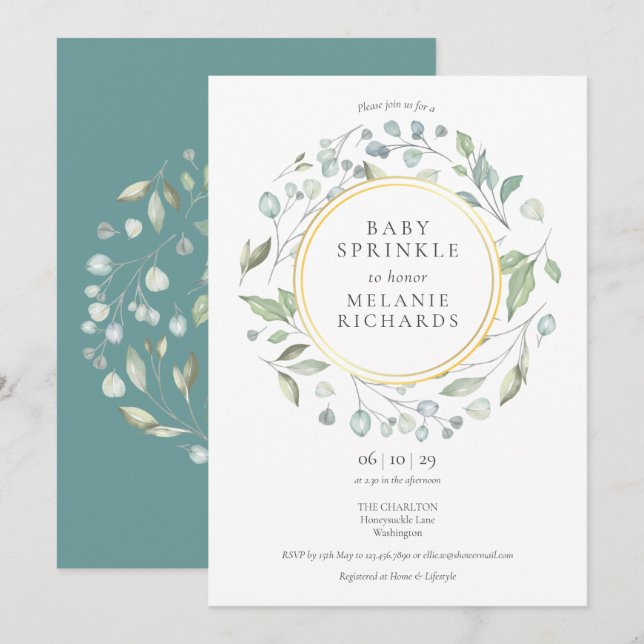 Invitation Verdure moderne Garland Baby Sprinkle (Devant / Derrière)