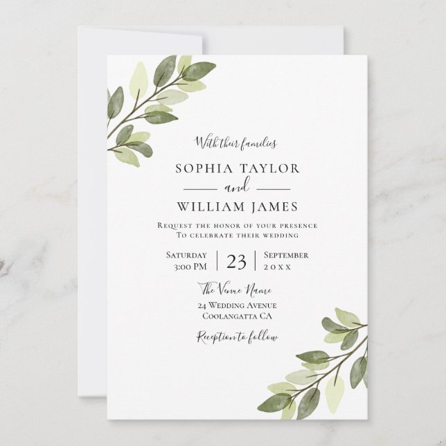 Invitation Verdure moderne Mariage élégant (Devant)
