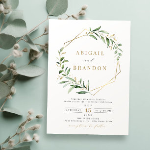Invitation Verdure moderne or géométrique Mariage rustique gé