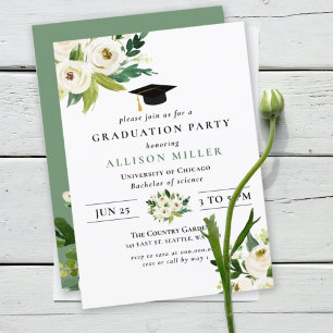 Invitation Verdure moderne rustique Ivoire Floral Graduation