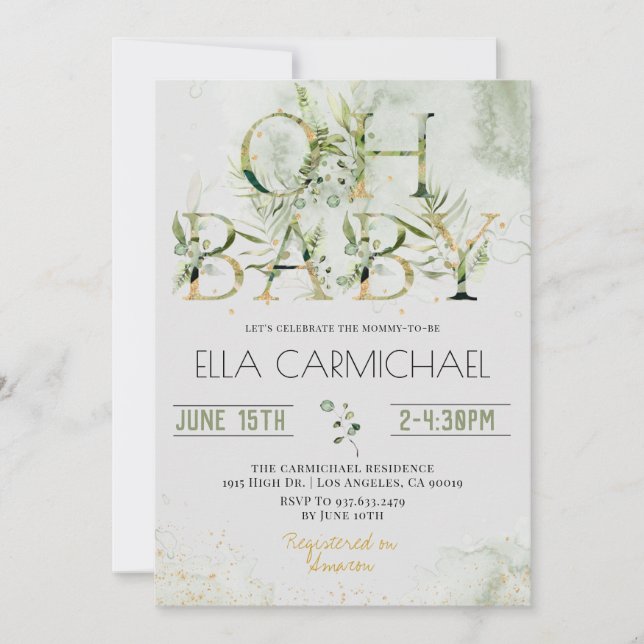 Invitation verdure Oh Baby shower (Devant)