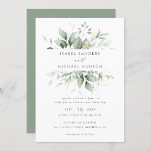 Invitation Verdure Or Feuille Aquarelle Foliage Moderne