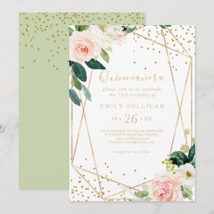 Invitation Verdure or Géométrique Quinceañera fête d'annivers
