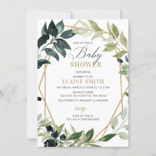 Invitation Verdure Or Géométrique Sexe Baby shower neutre