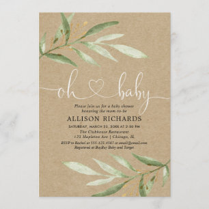 Invitation Verdure papier d'emballage, baby shower rustique