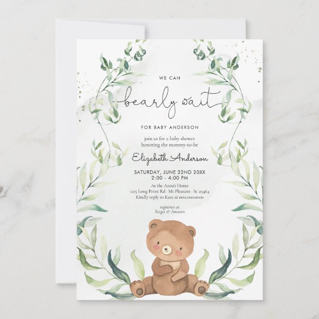 Invitation Verdure Porte Genre Neutre Élégant Baby shower (Devant)