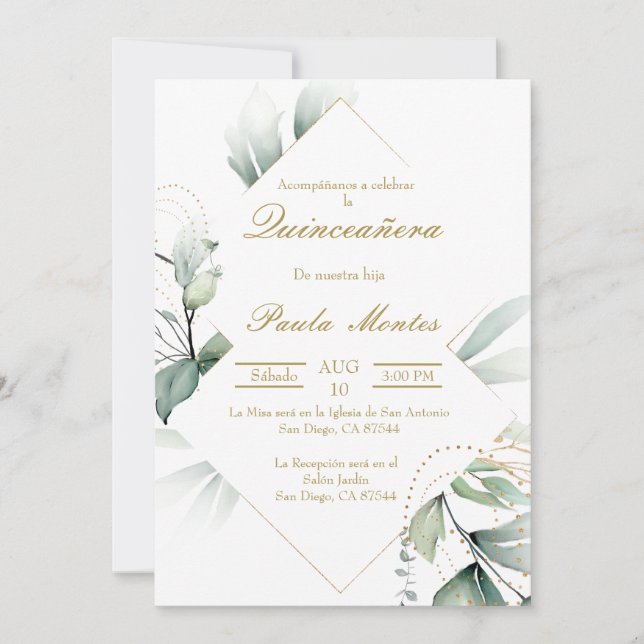 Invitation Verdure Quinceañera (Devant)
