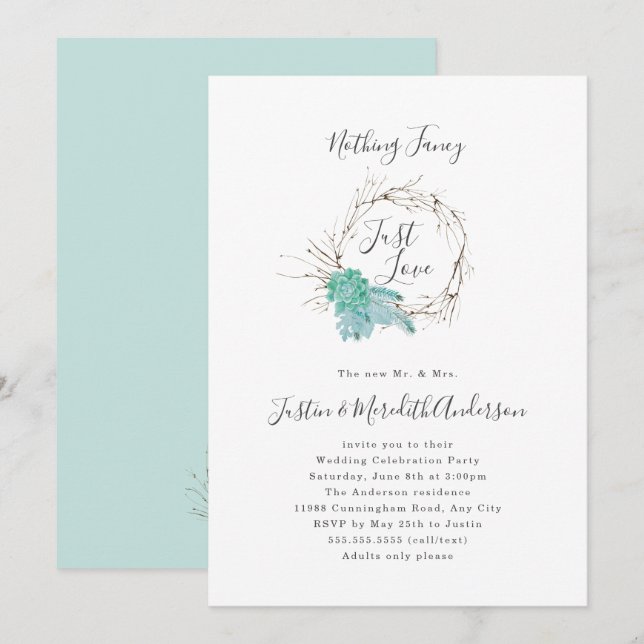 Invitation Verdure Rien de fantaisie Just Love réception seul (Devant / Derrière)