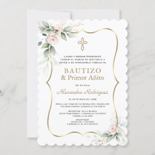 Invitation Verdure Rose Roses Espagnol 1er anniversaire Baptê