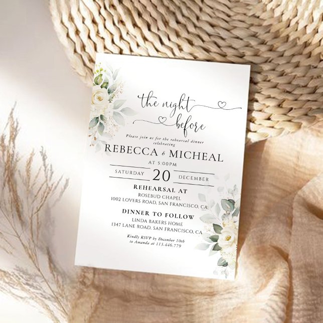Invitation Verdure Roses Blanches La Nuit Avant L'Invitation (Créateur téléchargé)