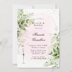 Invitation Verdure rustique Blush Pink Airy Brunch & Bubbly