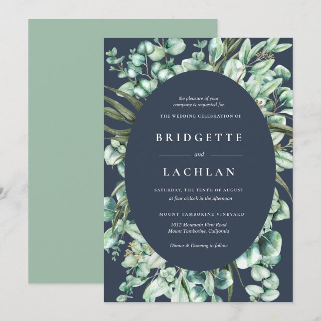 Invitation Verdure rustique et Mariage Eucalyptus de la Marin (Devant / Derrière)