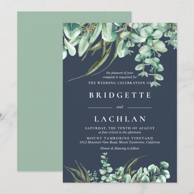 Invitation Verdure rustique et Mariage Eucalyptus de la Marin (Devant / Derrière)