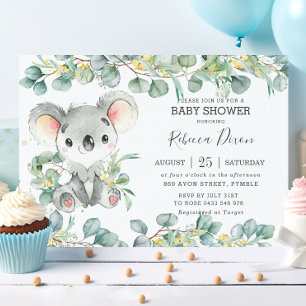 Invitation Verdure rustique Eucalyptus Koala Baby shower garç