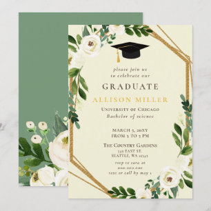Invitation Verdure rustique Or ivoire Graduation Florale