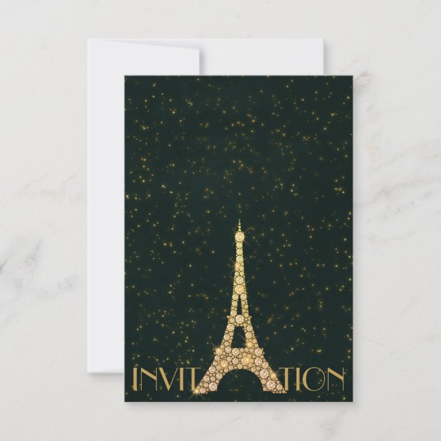 Invitation Verdure Starry Gold Tour Eiffel Paris Crystals (Devant)