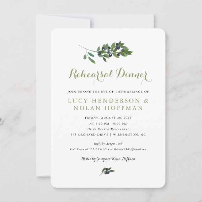 Invitation Verger d'olive aquarelle | Dîner de répétition (Devant)
