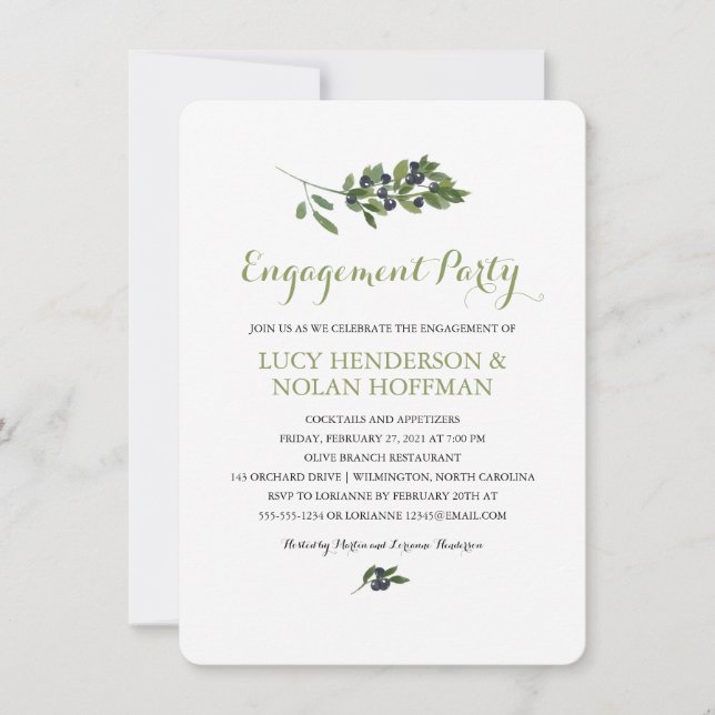 Invitation Verger d'olive aquarelle | Partie d'engagement (Devant)