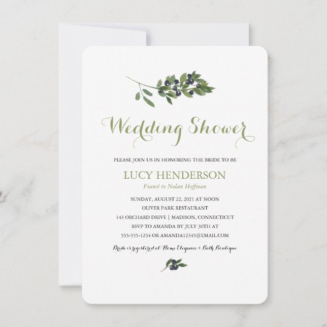 Invitation Verger d'olive aquarelle | Wedding shower (Devant)