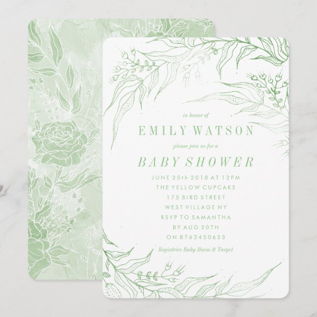 Invitation Véritable Romance Vert Baby shower à cadre (Devant / Derrière)