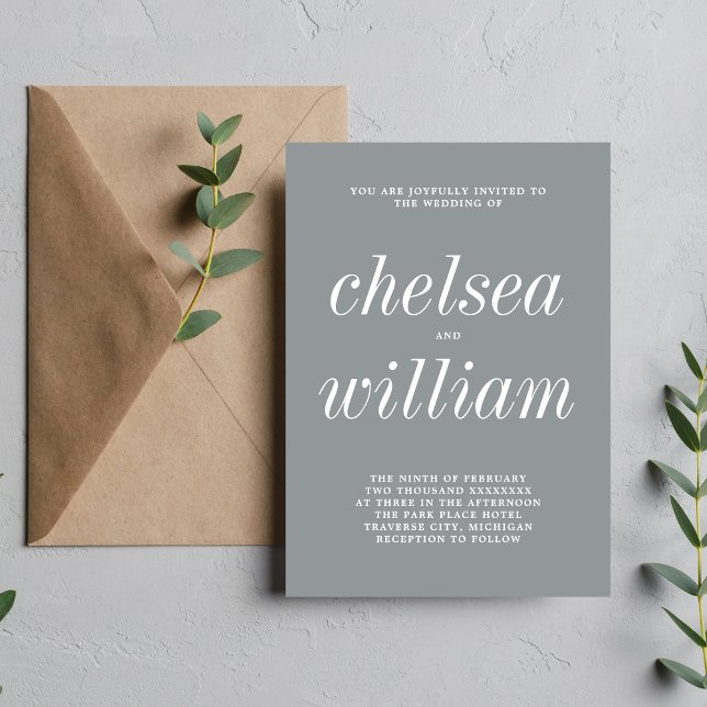 Invitation Véritable simplicité 2 Gris Pierre Mariage minimal (Créateur téléchargé)