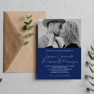 Invitation Véritable simplicité 3 moderne encre bleu Mariage