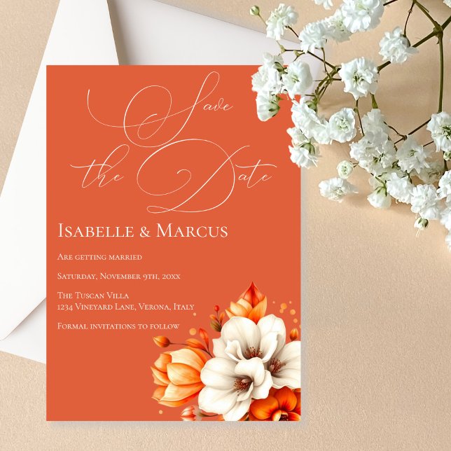Invitation Verona Sunset Floral Enregistrer la date Mariage (Verona Sunset Orange Save the Date Wedding Invitation)