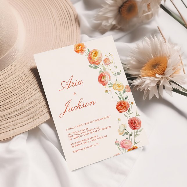 Invitation Vérone Coucher de soleil Orange Mariage Floral (Créateur téléchargé)