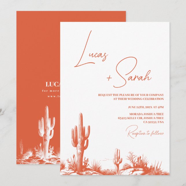 Invitation Vérone Sunset Illustration Western Desert Mariage (Devant / Derrière)