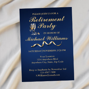 Invitation Verre à Champagne Classique Formel de Retraite Ble