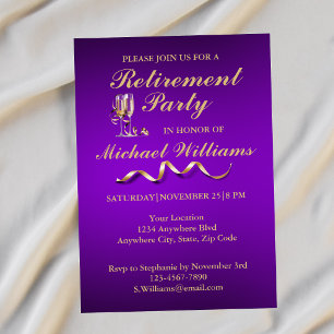 Invitation Verre à Champagne Classique Formel de Retraite Vio