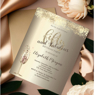 Invitation Verre à Champagne de Luxe Confettis Dorés 50 ans A