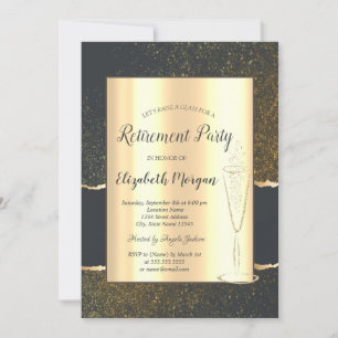 Invitation Verre à Champagne de Retraite Confetti Or Élégant