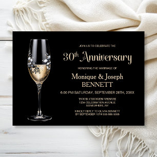 Invitation Verre à Champagne Floral 30e Anniversaire de Maria
